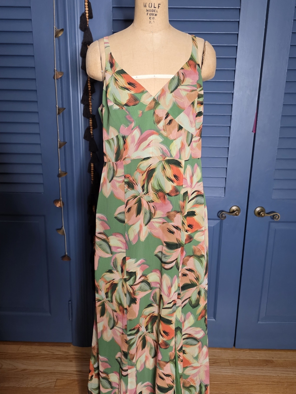 Hutch Mikayla Floral Maxi Dress Size 14 Green Pink Tropical Watercolor